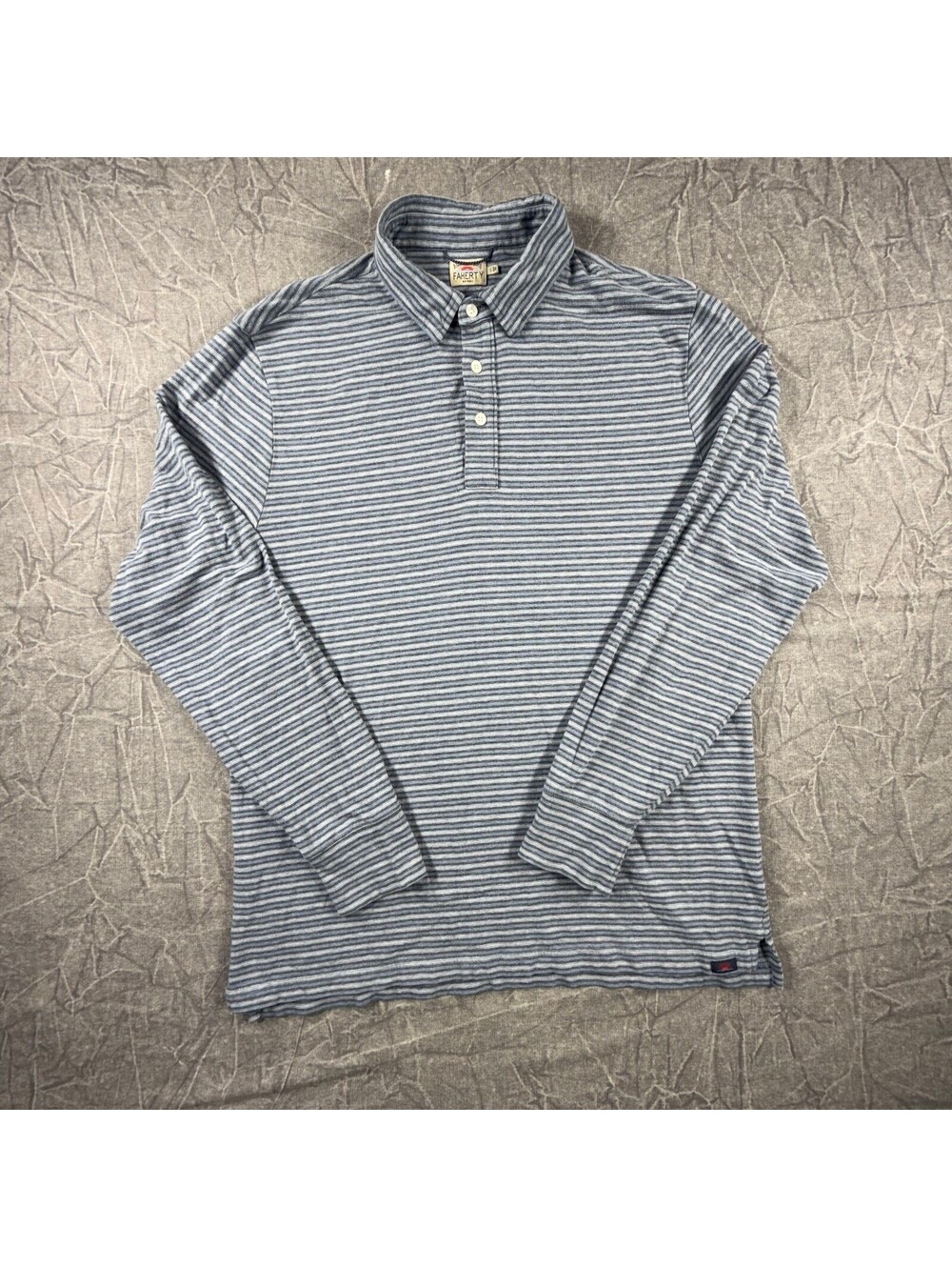 Faherty Long Sleeve Stripe 1/4 Button Mens L Blue Shirt